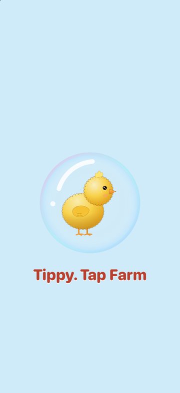 Tippy Tap Farm title screen: a yellow chick inside a bubble above the game's name.
